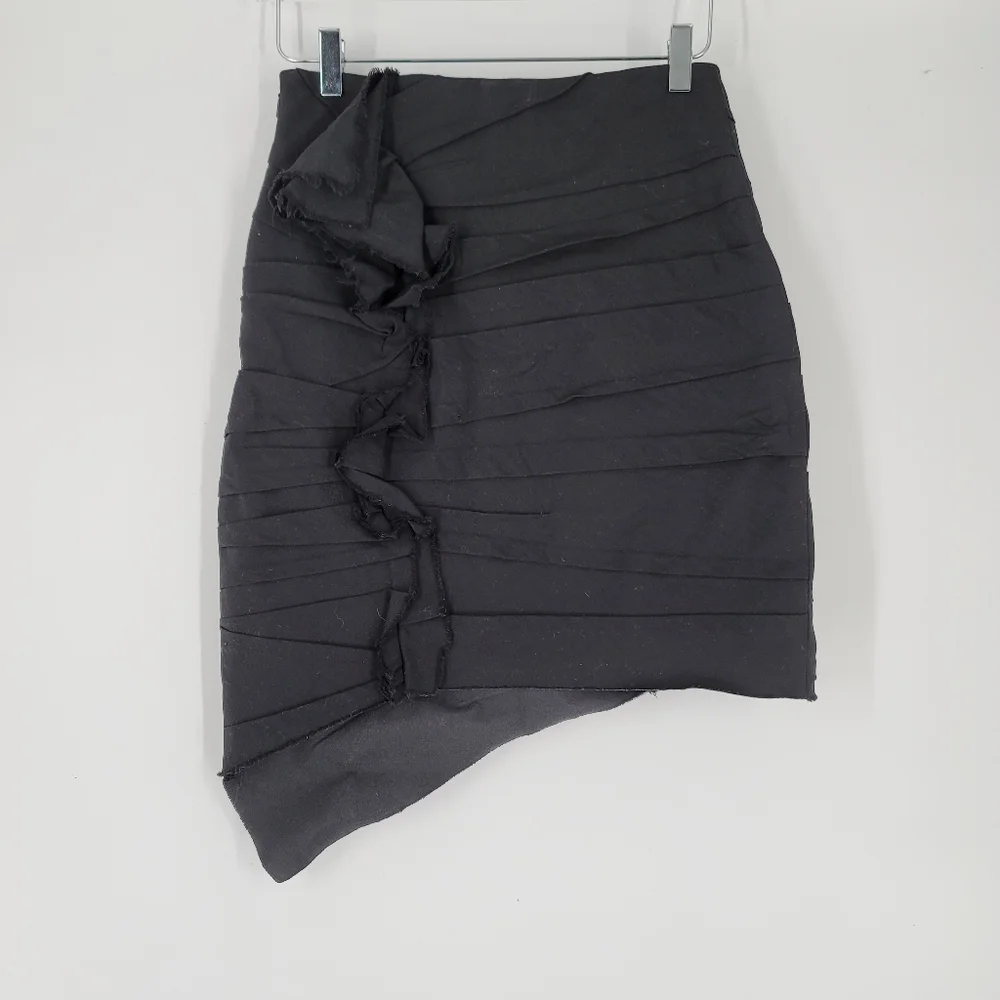 Saint Laurent Black Asymmetrical Wool Skirt Rhinestone Ruffles Size 40 US 8 - Picture 4 of 10